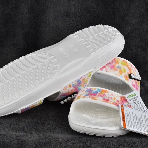 Womens Crocs Classic Tie Dye Summer Slip On Sandals White 207283-928 main image 3